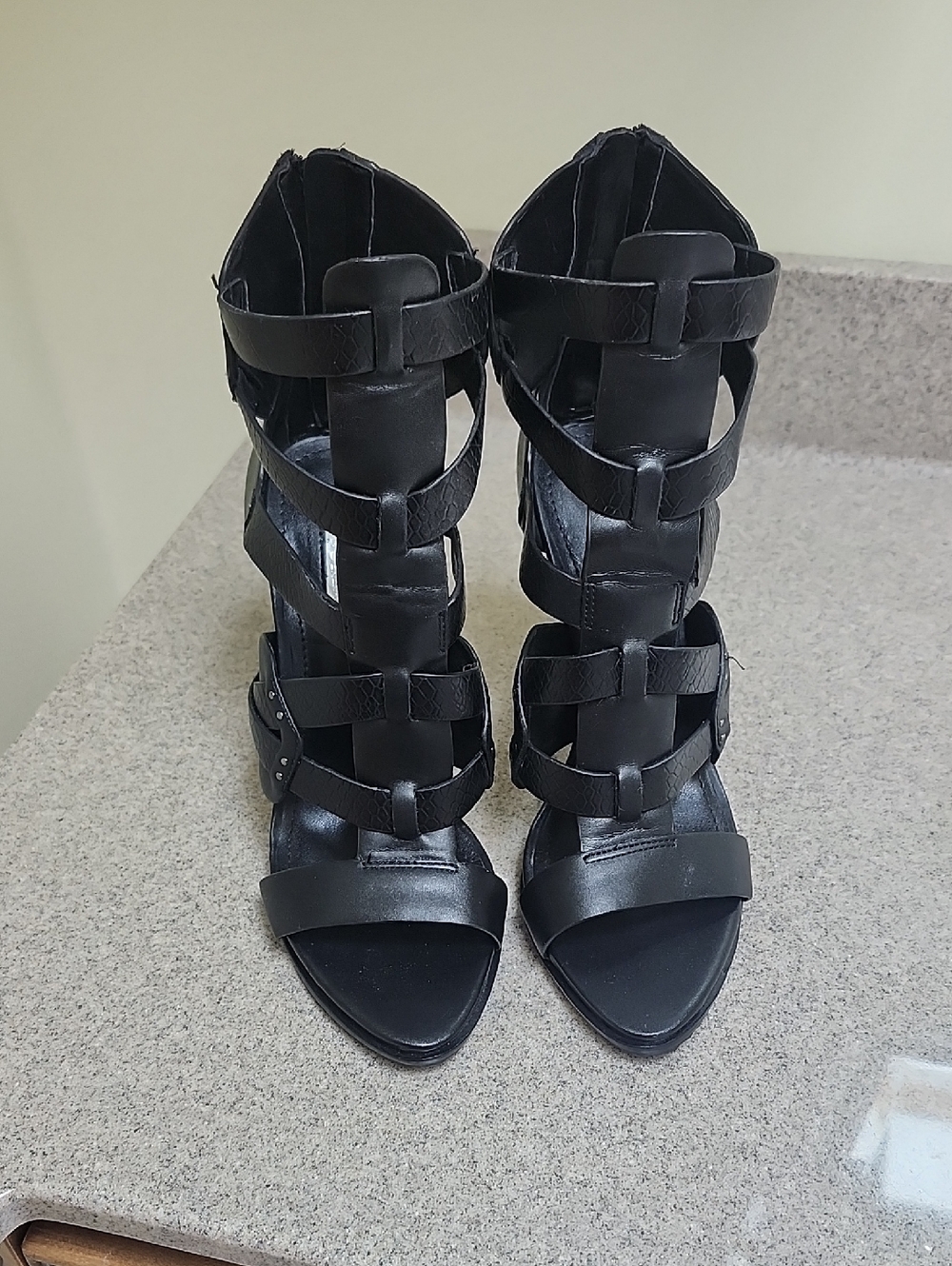 BCBGeneration Black Strappy Gladiator Heels